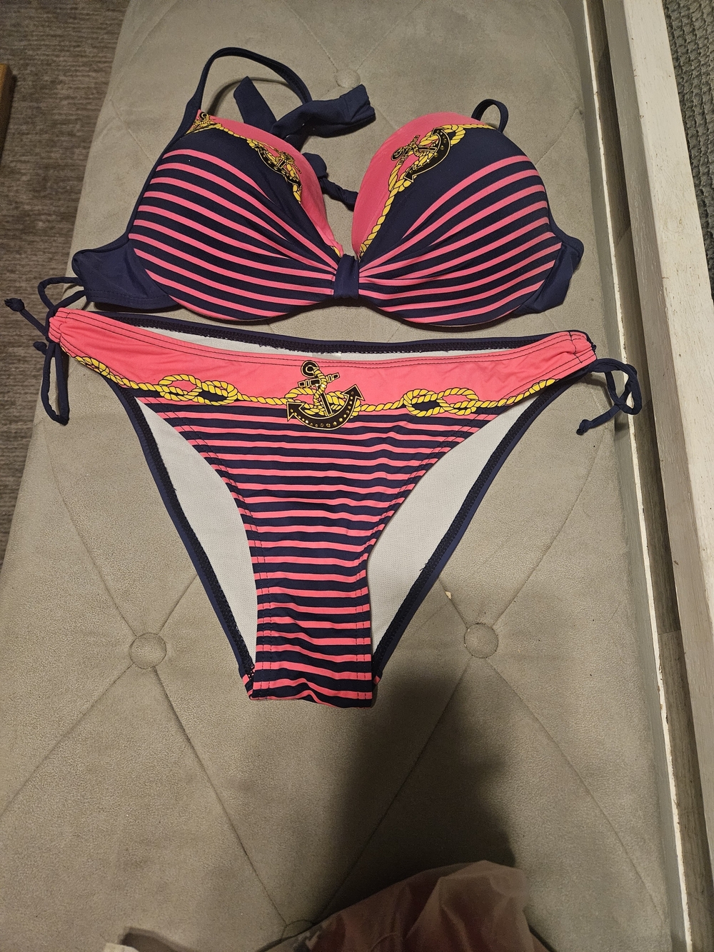 Striped Pink & Navy Anchor Bikini Set